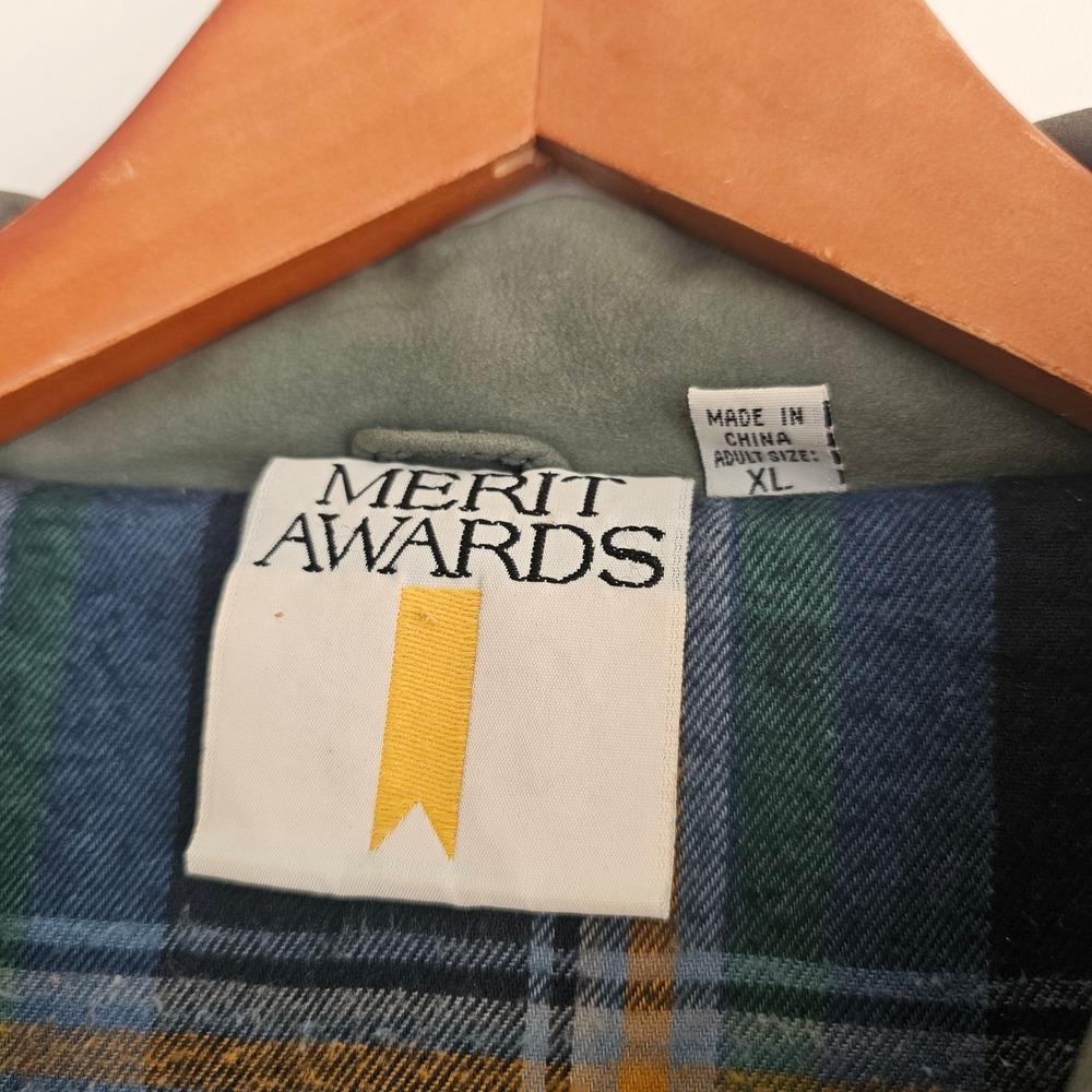 VTG Merit Awards Mens XL Suede Tan Leather Chore Jacket Flannel Lining Barn Coat - Picture 3 of 11